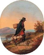 Cornelius Krieghoff Indian Basket Seller in Autumn Landscape oil